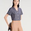 Áo kiểu CT croptop cổ V chần chỉ