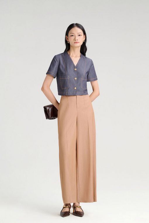 Áo kiểu CT croptop cổ V chần chỉ