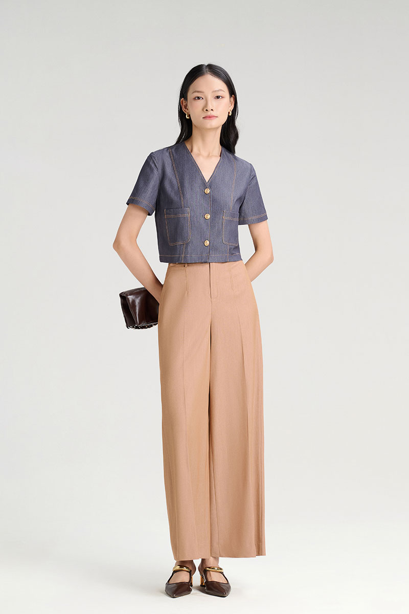 Áo kiểu CT croptop cổ V chần chỉ