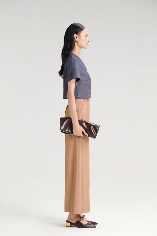 Áo kiểu CT croptop cổ V chần chỉ