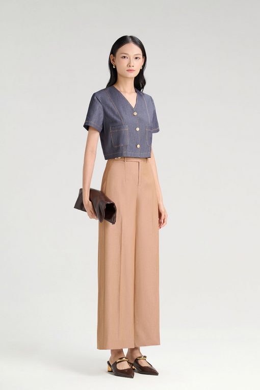 Áo kiểu CT croptop cổ V chần chỉ