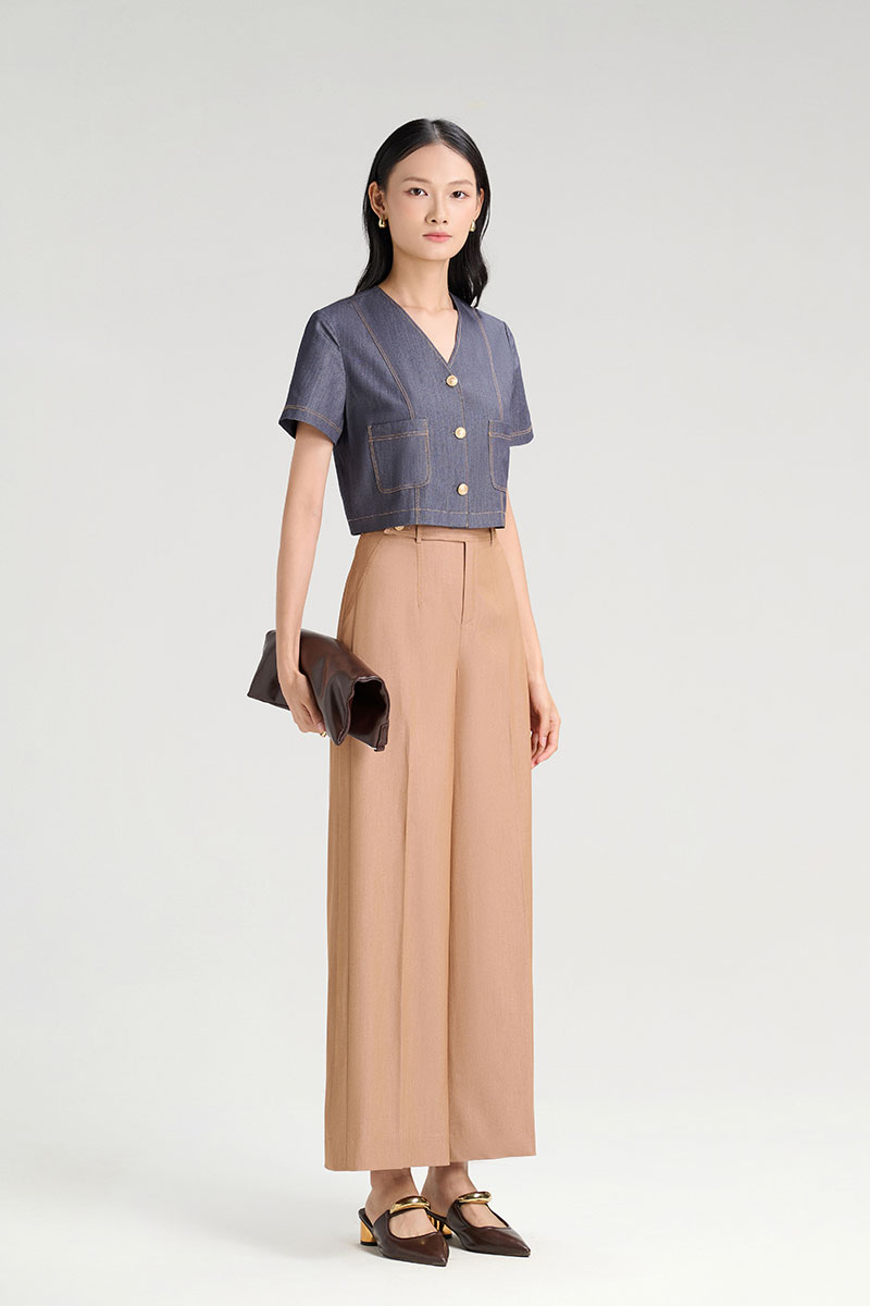 Áo kiểu CT croptop cổ V chần chỉ