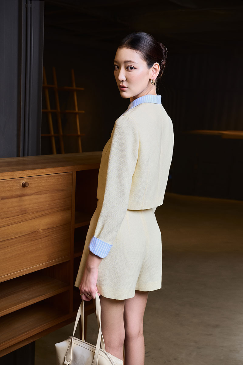 Áo kiểu DT croptop phối cổ, măng sét