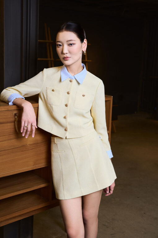 Áo kiểu DT croptop phối cổ, măng sét