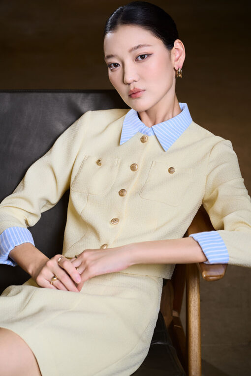 Áo kiểu DT croptop phối cổ, măng sét