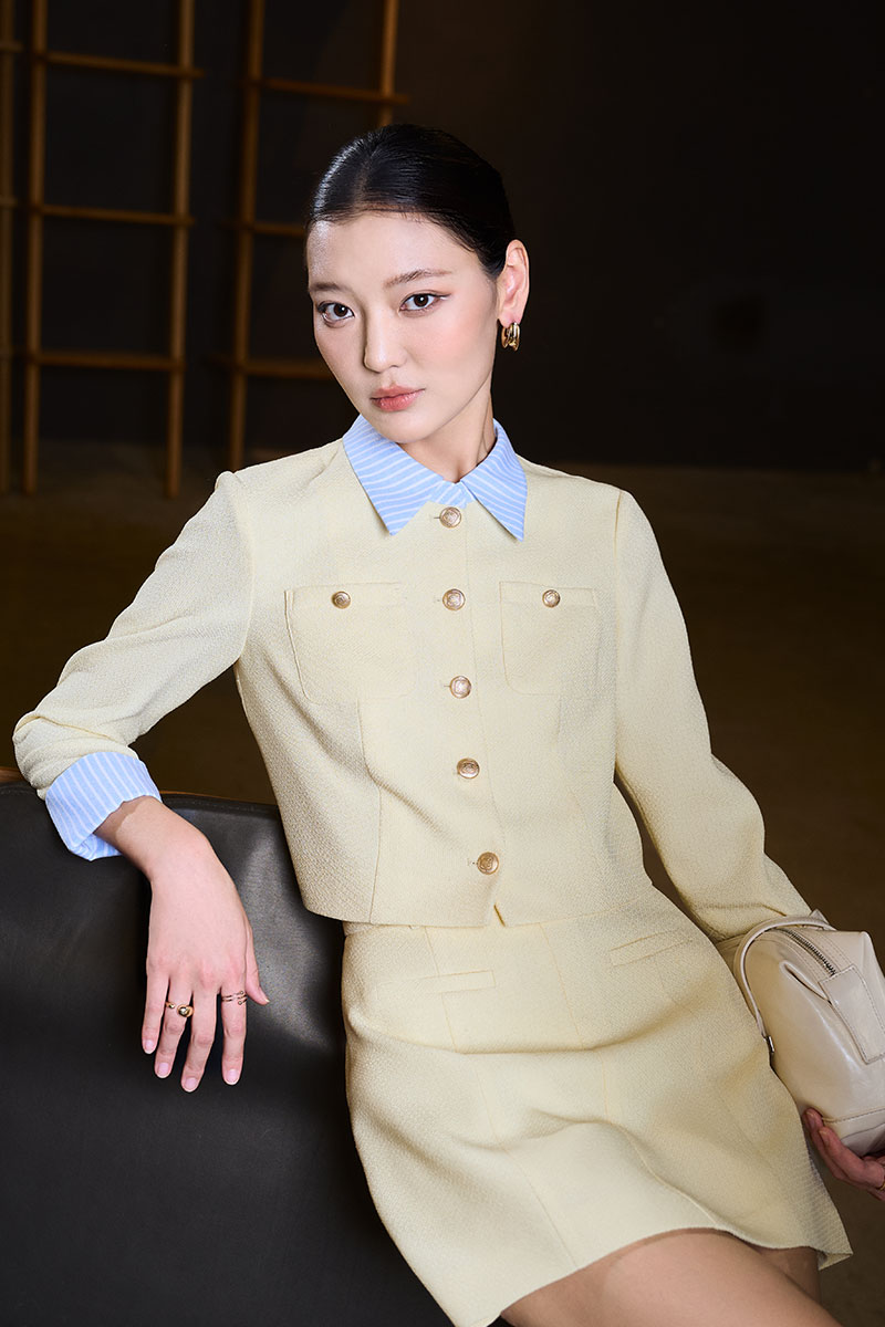 Áo kiểu DT croptop phối cổ, măng sét