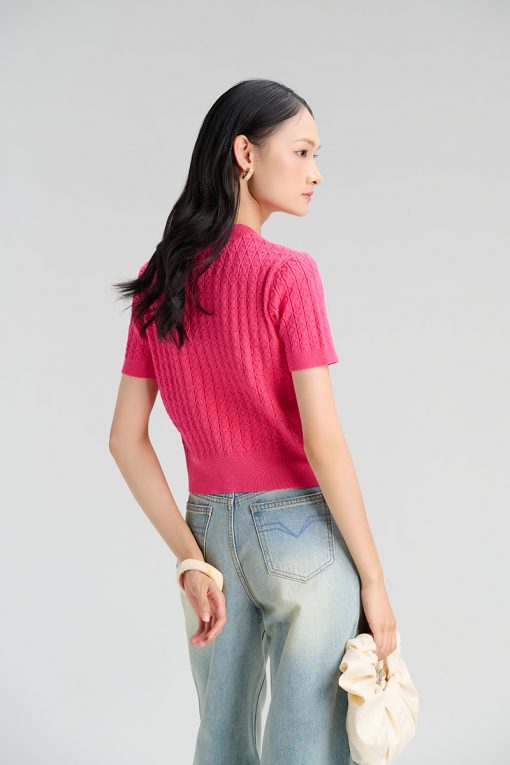 Áo len CT cổ tim dệt sóng dọc