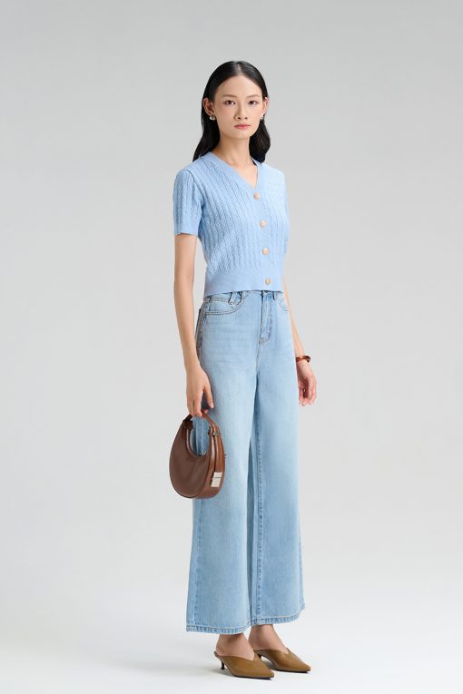 Áo len CT cổ tim dệt sóng dọc