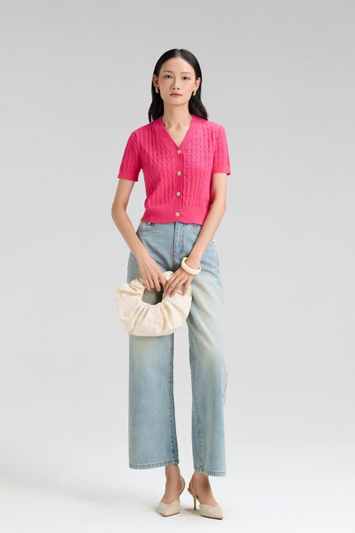 Áo len CT cổ tim dệt sóng dọc