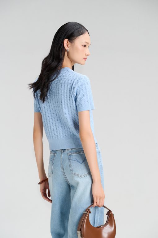 Áo len CT cổ tim dệt sóng dọc