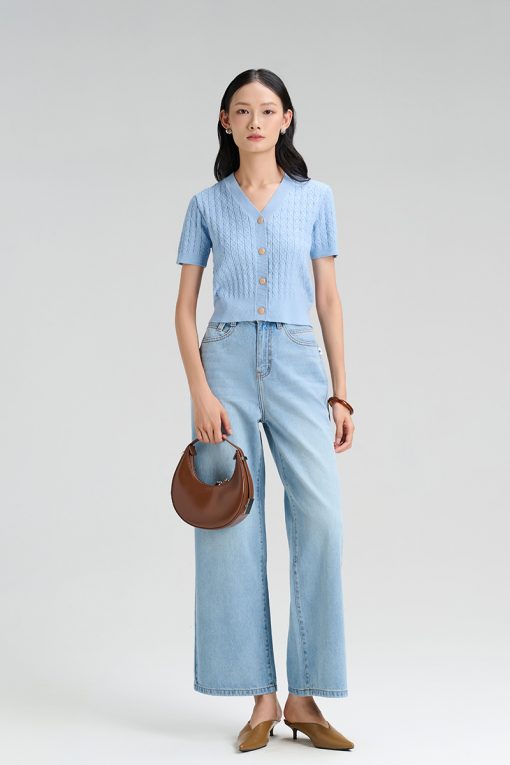 Áo len CT cổ tim dệt sóng dọc