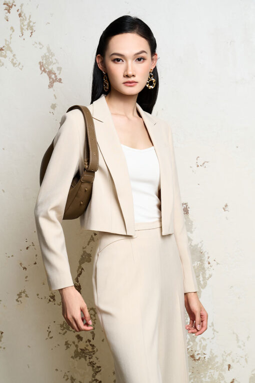 Áo vest croptop cổ bẻ liền nẹp