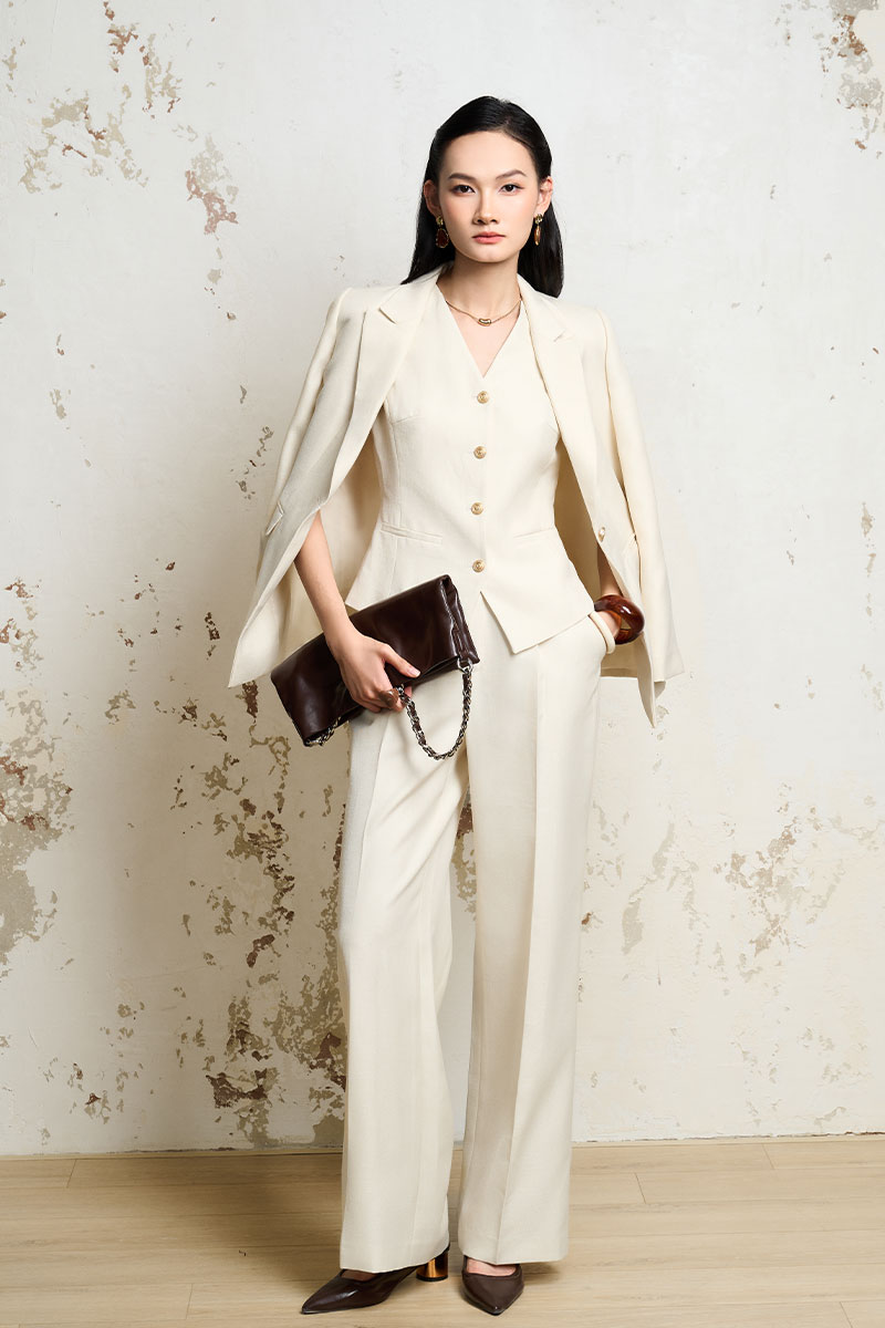 Quần suông túi chéo cá cạp 1 bên