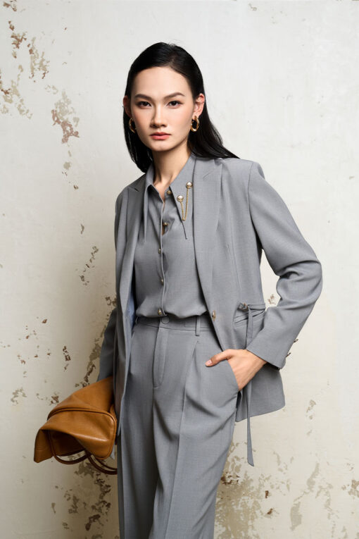 Áo vest suông eo kẹp dây luồn khoen