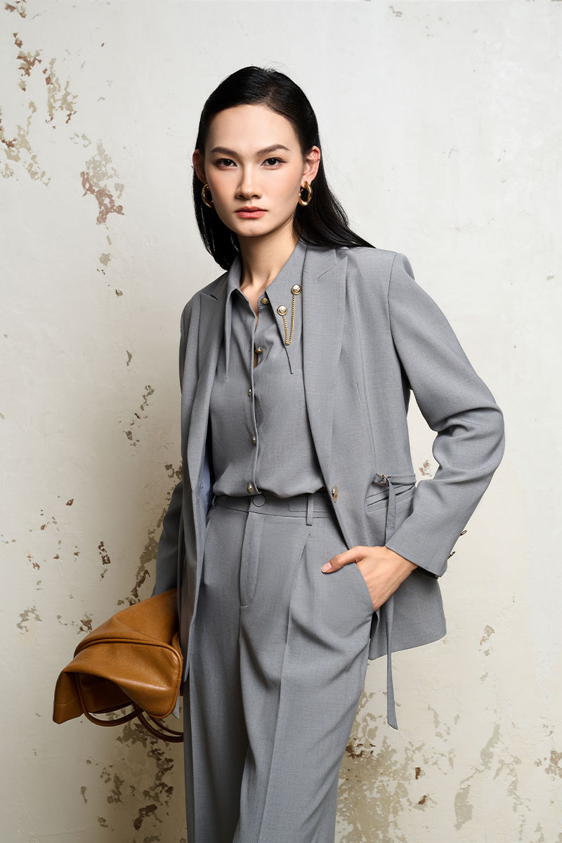 Áo vest suông eo kẹp dây luồn khoen