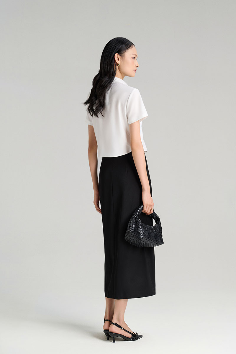 Sơ mi CT croptop túi ốp xếp đính cúc