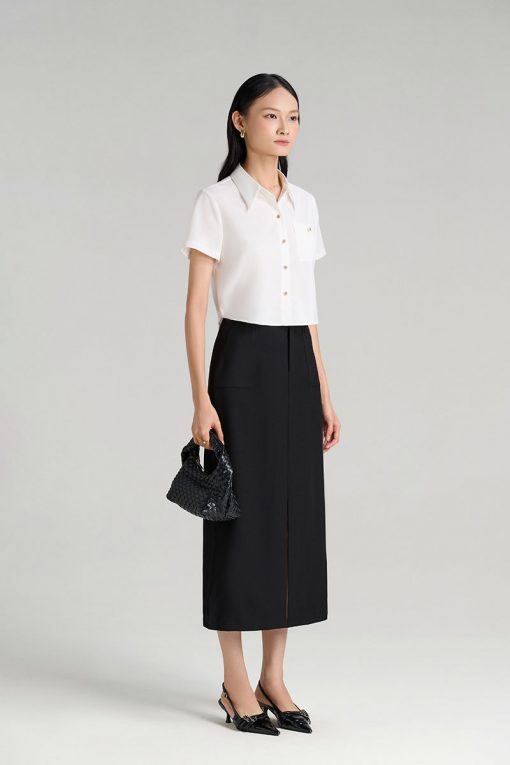 Sơ mi CT croptop túi ốp xếp đính cúc