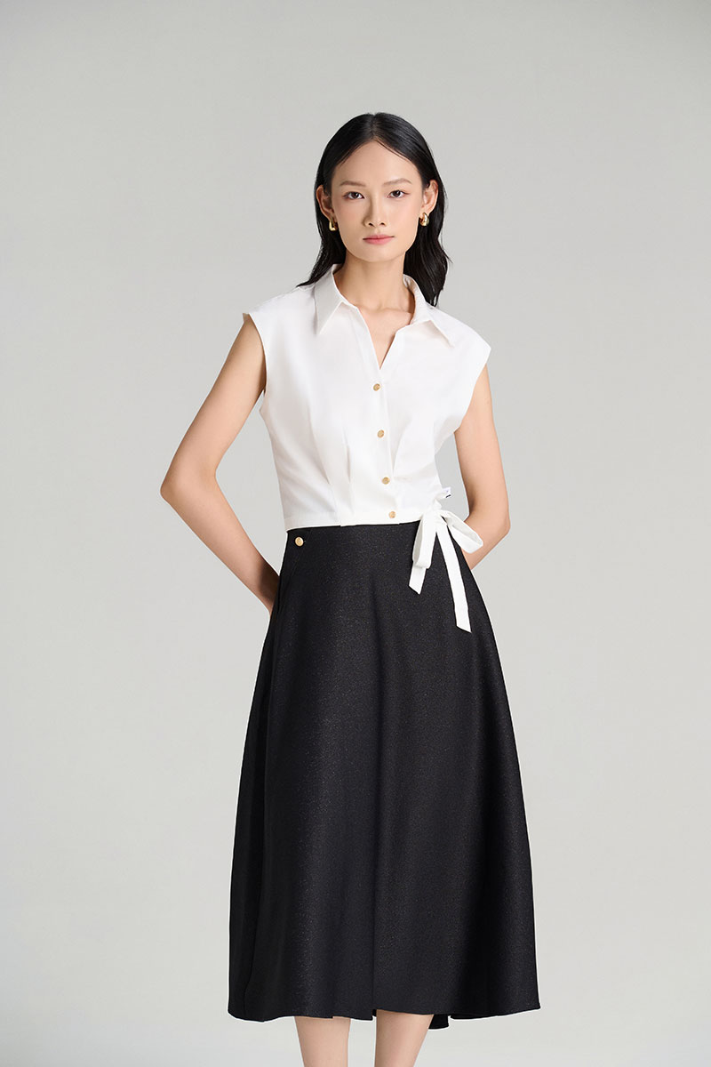 Sơ mi SN vạt chéo thắt nơ