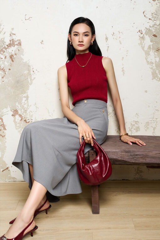 Chân váy xoè miệng túi bong gập đính cúc