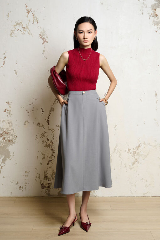 Chân váy xoè miệng túi bong gập đính cúc