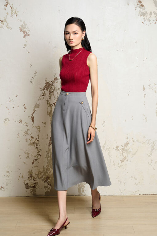 Chân váy xoè miệng túi bong gập đính cúc