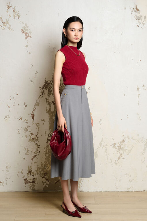 Chân váy xoè miệng túi bong gập đính cúc