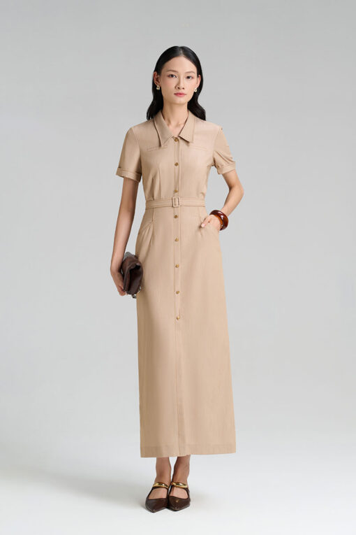 Đầm ôm diễu chỉ, nẹp đính cúc đai eo