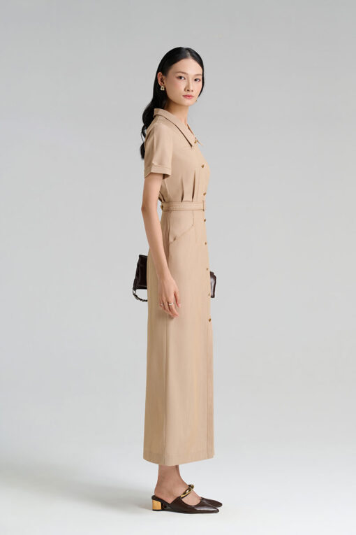 Đầm ôm diễu chỉ, nẹp đính cúc đai eo