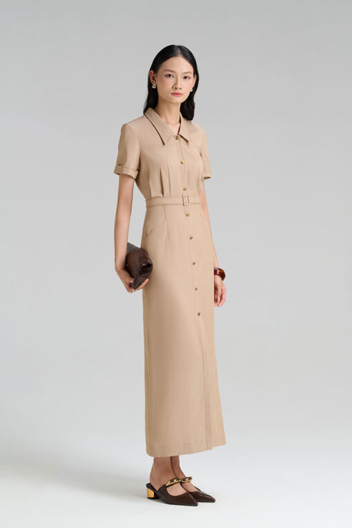 Đầm ôm diễu chỉ, nẹp đính cúc đai eo