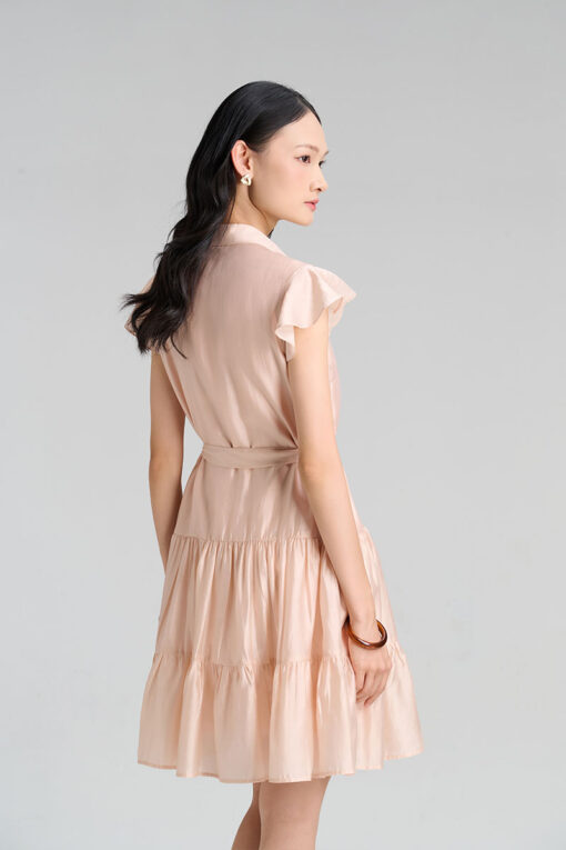 Đầm suông nhún 2 tầng eo buộc dây