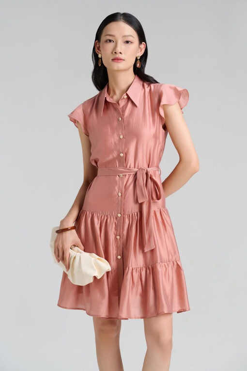 Đầm suông nhún 2 tầng eo buộc dây