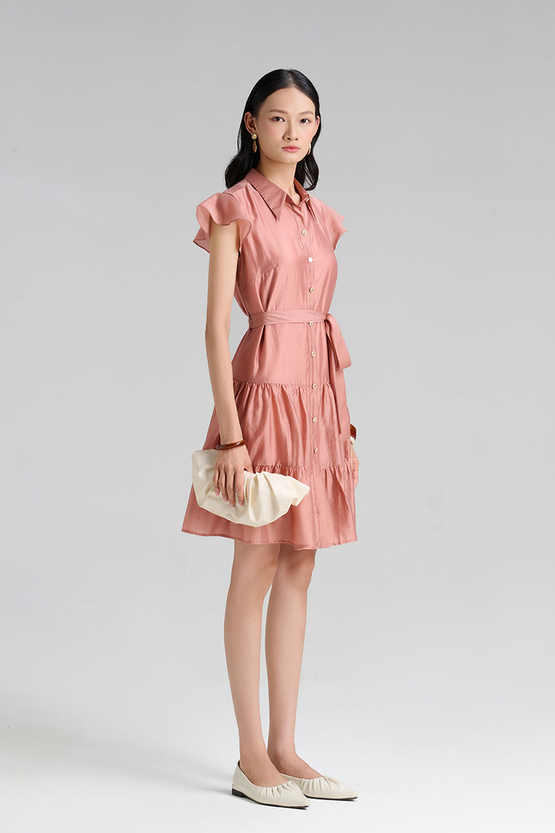 Đầm suông nhún 2 tầng eo buộc dây