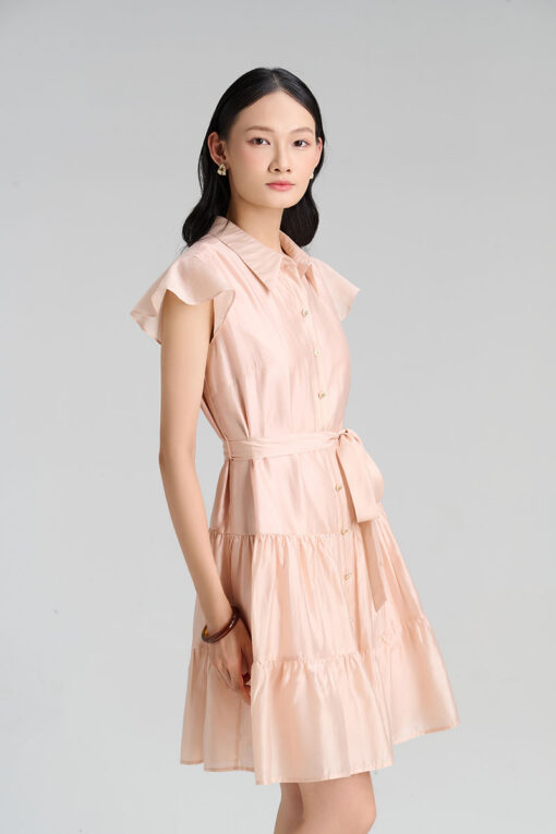 Đầm suông nhún 2 tầng eo buộc dây