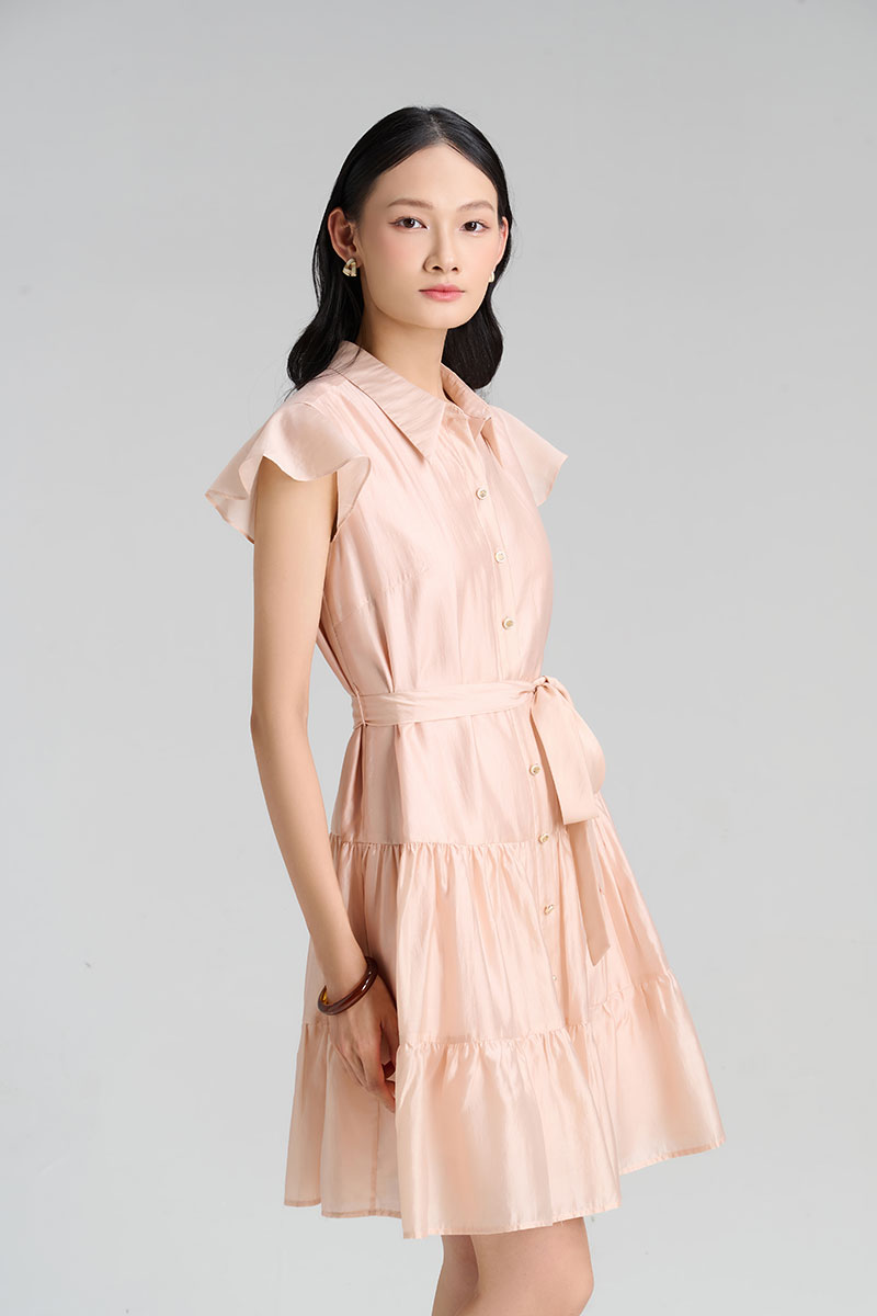 Đầm suông nhún 2 tầng eo buộc dây