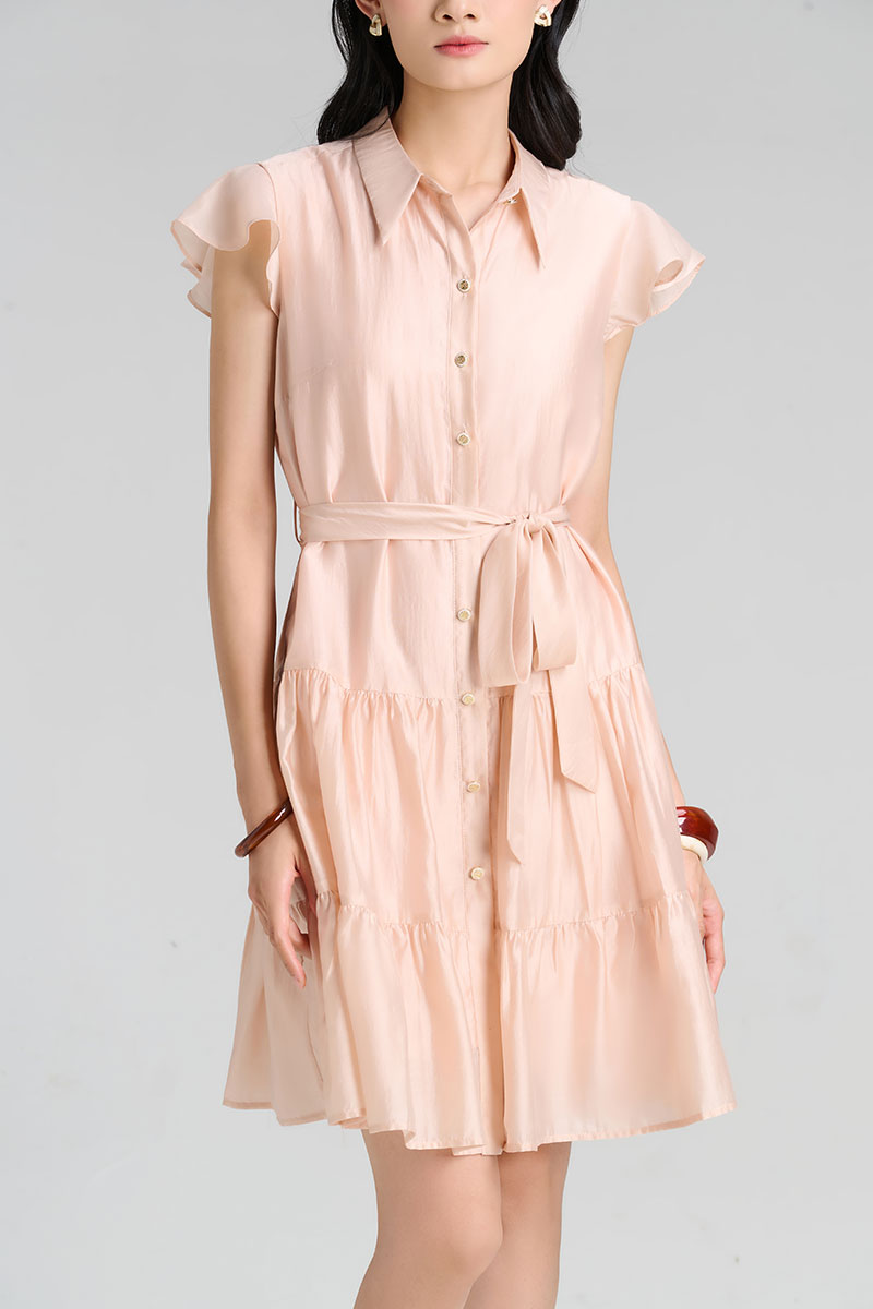 Đầm suông nhún 2 tầng eo buộc dây