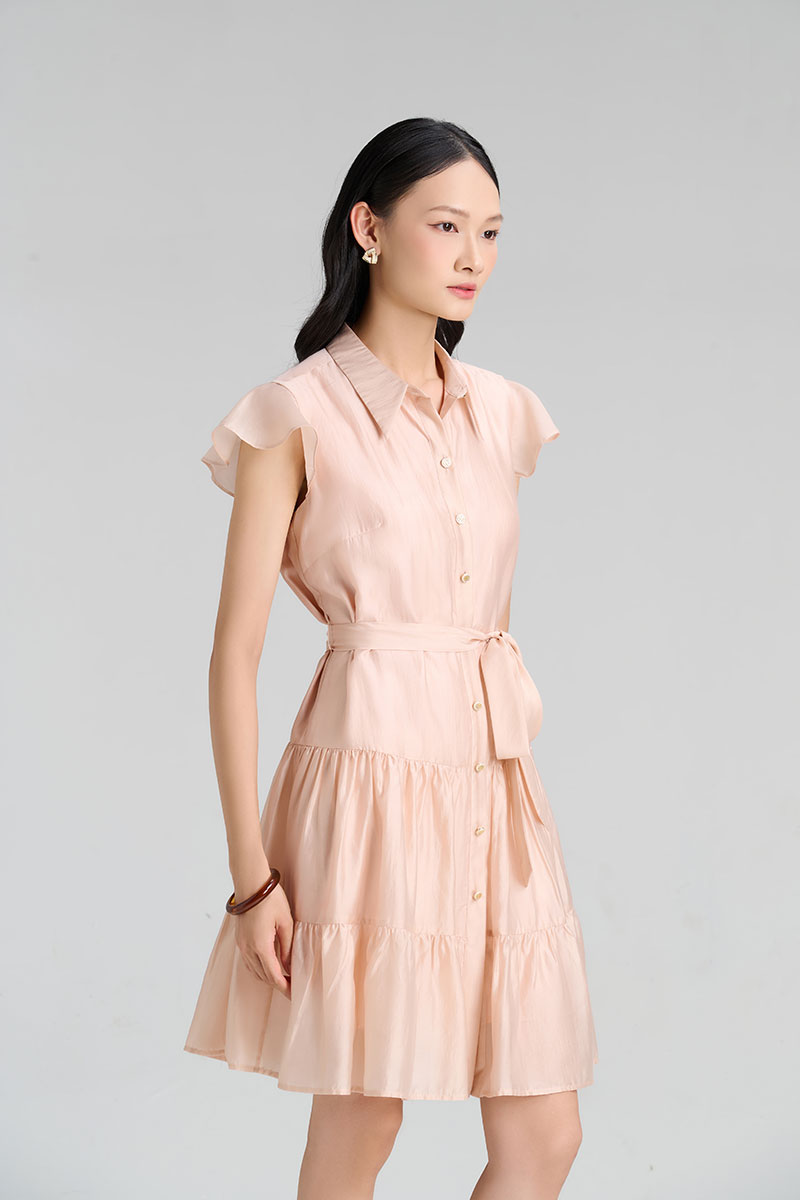 Đầm suông nhún 2 tầng eo buộc dây