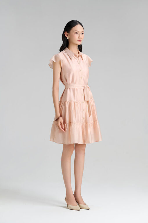 Đầm suông nhún 2 tầng eo buộc dây