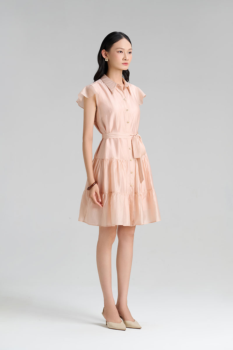 Đầm suông nhún 2 tầng eo buộc dây