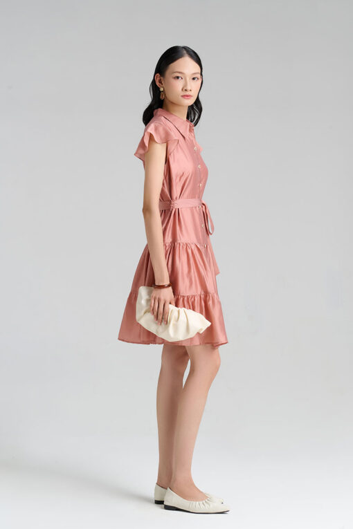 Đầm suông nhún 2 tầng eo buộc dây