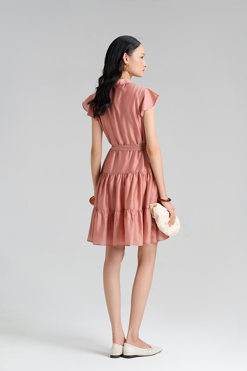 Đầm suông nhún 2 tầng eo buộc dây