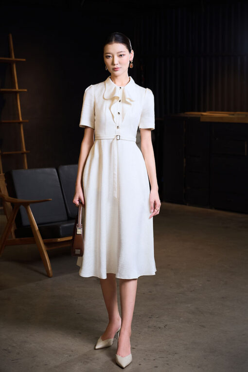 Đầm xoè cổ kẹp bèo nẹp đai eo