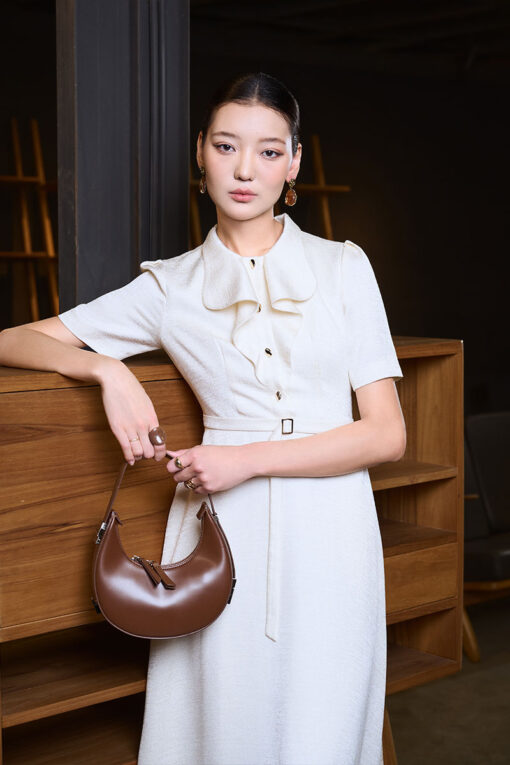 Đầm xoè cổ kẹp bèo nẹp đai eo