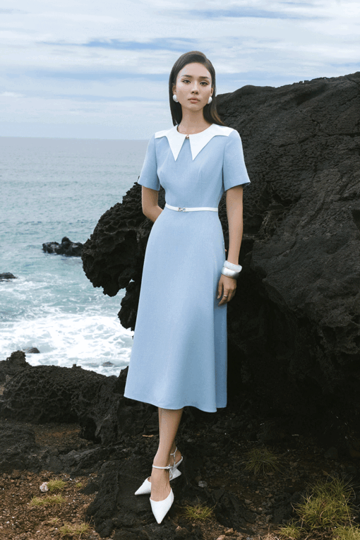 Đầm xoè cổ phối cách điệu