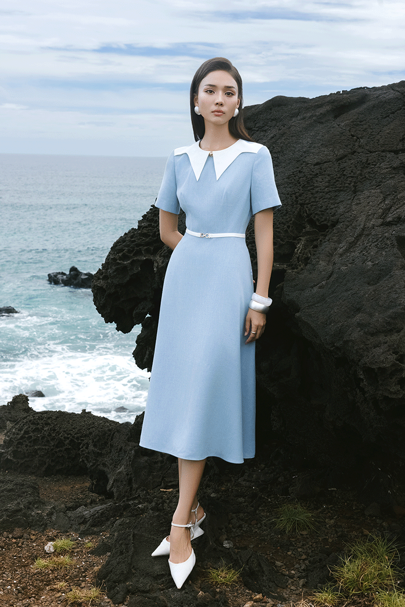 Đầm xoè cổ phối cách điệu