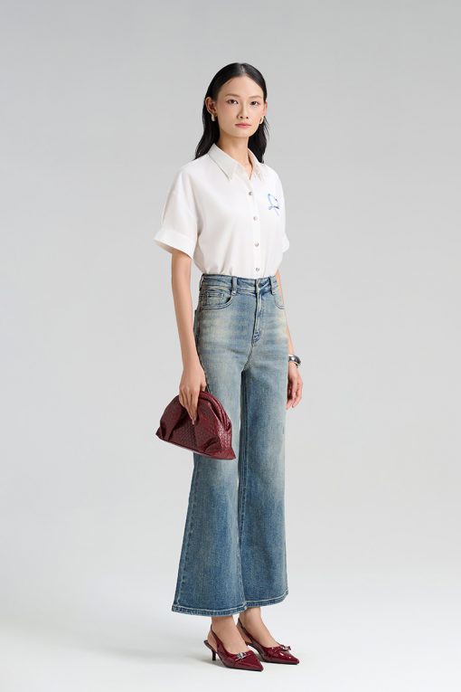 Sơ mi CT xẻ măng sét ngực in trái tim