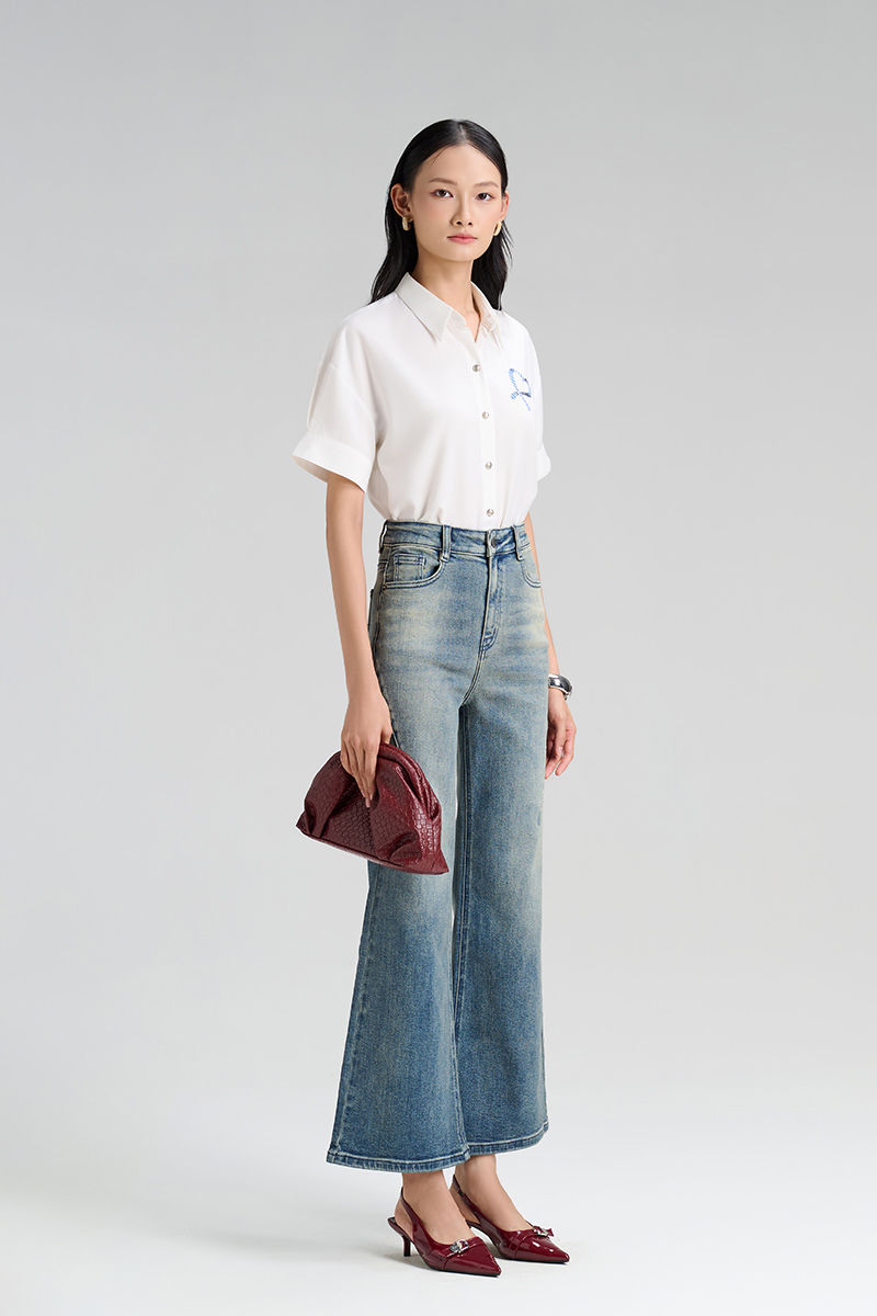 Sơ mi CT xẻ măng sét ngực in trái tim