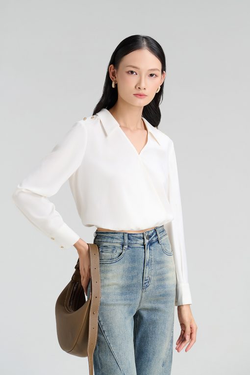 Sơ mi DT vạt chéo chun eo cá vai