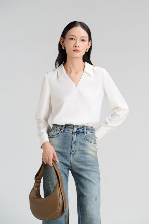 Sơ mi DT vạt chéo chun eo cá vai