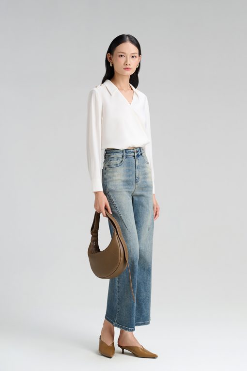 Sơ mi DT vạt chéo chun eo cá vai