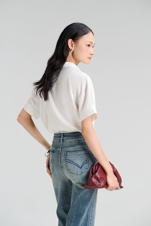 Sơ mi CT xẻ măng sét ngực in trái tim